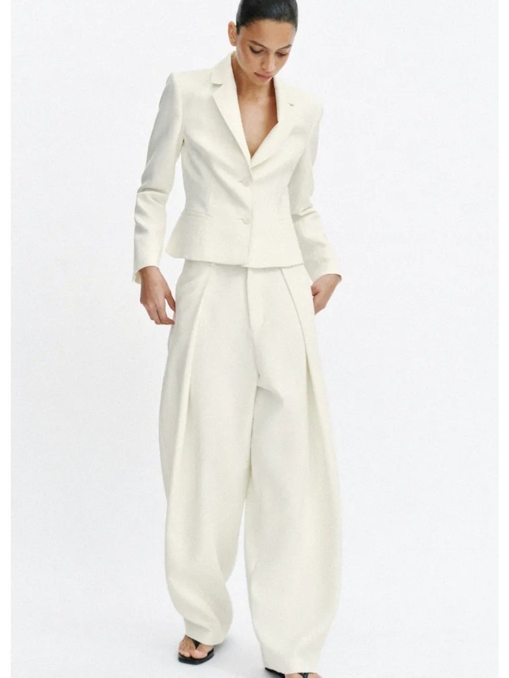Zara Cream Volume Pleated Pants